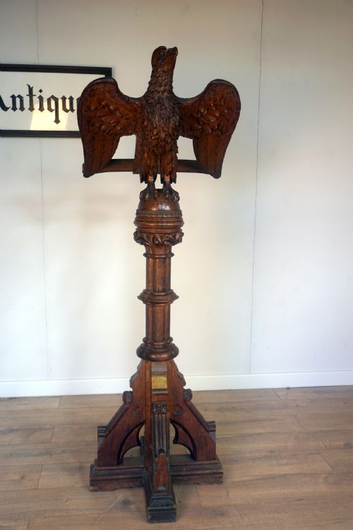A Victorian Solid Oak Carved Eagle Lecturn