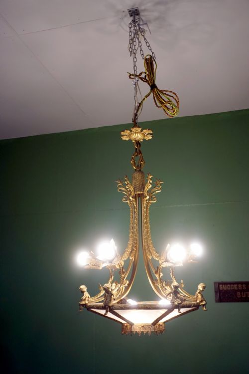 A Very Attractive French Decorative Brass and Glass Chandelier