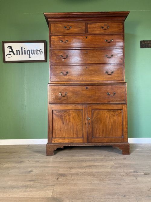 A Good Original Mahogany Georgian Secretaire Chest on Cupboard.