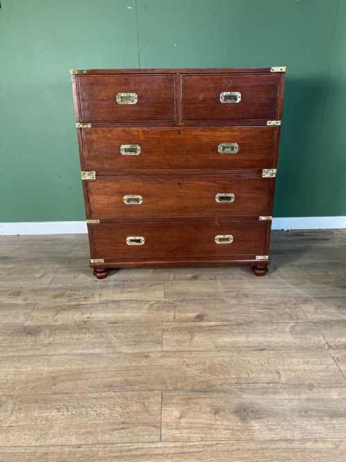 A Good Original Teak Victorian Campaign Chest