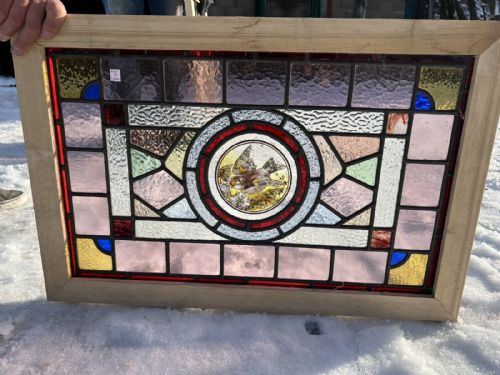 Antique Leaded and Painted Bird Window
