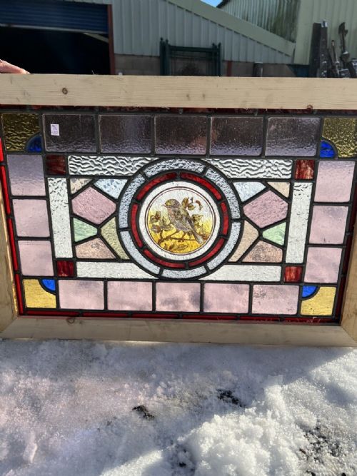 Antique Leaded and Painted Bird Window