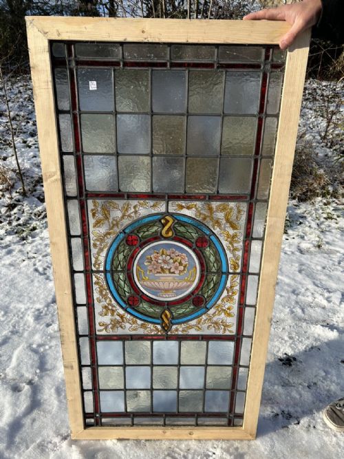 Antique Leaded and Painted Window Flowers