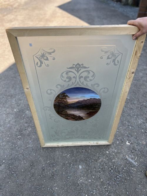 STUNNING PAINTED AND ETCHED GLASS WINDOW - ADDITIONAL PHOTO 1