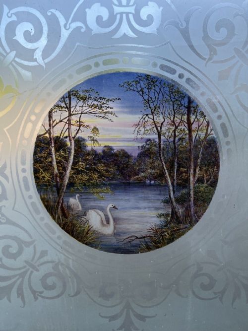 A FANTASTIC ETCHED AND PAINTED GLASS WINDOW - ADDITIONAL PHOTO 1