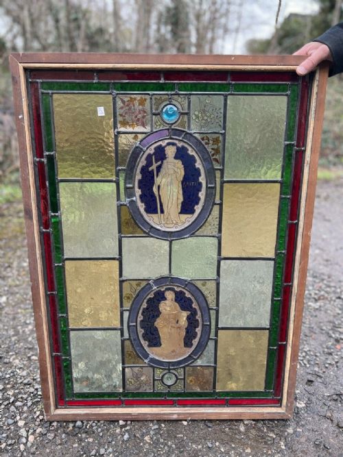 Good Victorian Stained Glass Window Depicting Faith and History