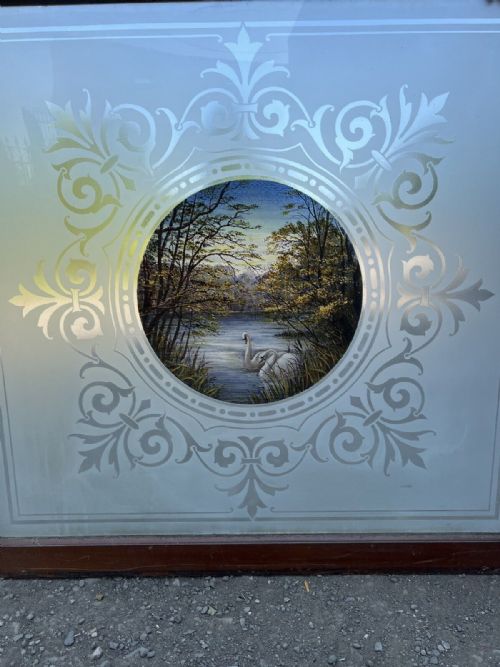 ETCHED AND PAINTED GLASS WINDOW WITH PAINTED SWANS - ADDITIONAL PHOTO 1
