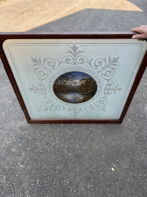 ETCHED AND PAINTED GLASS WINDOW WITH PAINTED SWANS - ADDITIONAL PHOTO 4