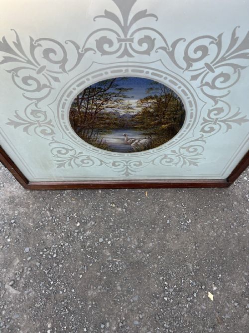 ETCHED AND PAINTED GLASS WINDOW WITH PAINTED SWANS - ADDITIONAL PHOTO 5