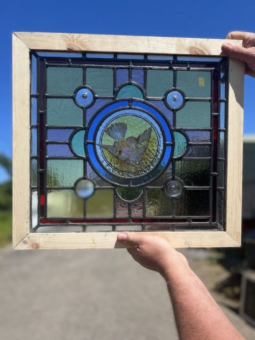 Painted and Leaded Glass Window Bird Centre
