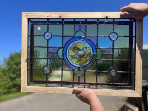 Painted and Leaded Glass Bird Window