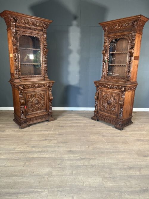 A Good Pair of Carved Oak Cupboard Bookcases