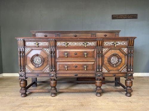 Late Victorian Oak Jacobean Revival Sideboard by Warings