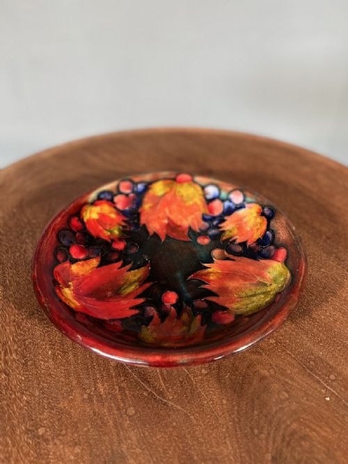 William Moorcroft 1920’S Flambé Leaves and Fruit Patterned Shallow Bowl