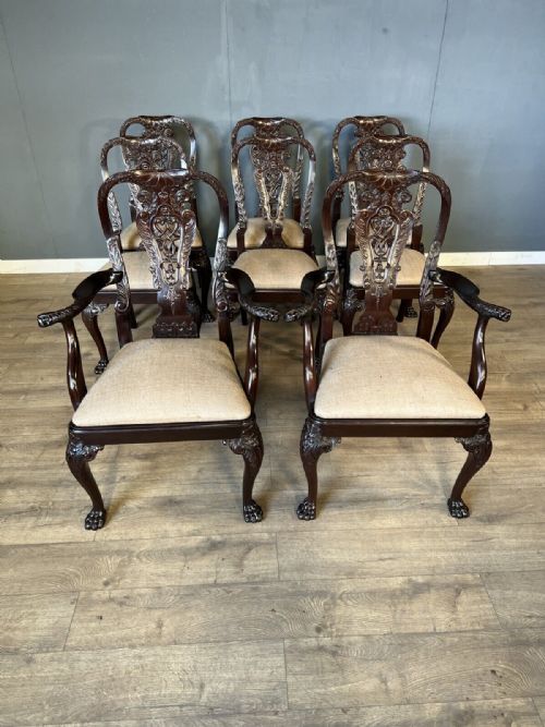 fig 1. Set of 8 (6+2) Chippendale revival mahogany dining chairs
