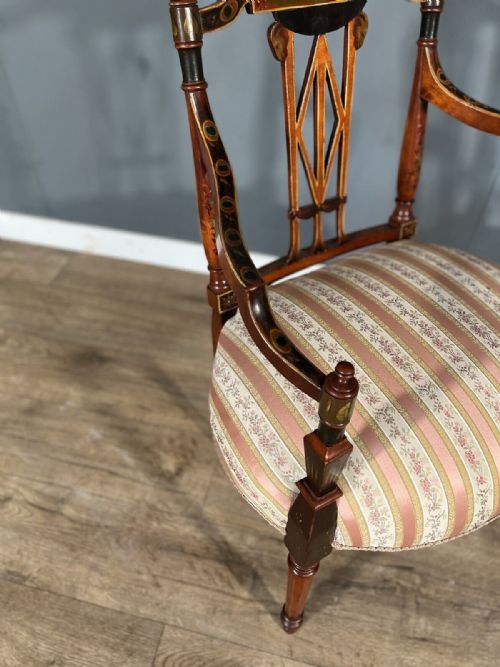 LATE VICTORIAN HAND PAINTED DECORATIVE WALNUT ARMCHAIR - ADDITIONAL PHOTO 1