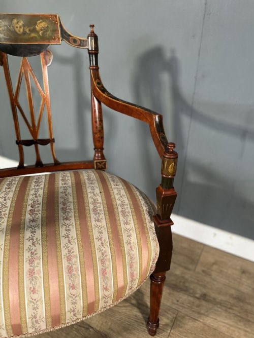LATE VICTORIAN HAND PAINTED DECORATIVE WALNUT ARMCHAIR - ADDITIONAL PHOTO 3