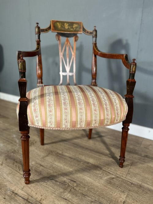 LATE VICTORIAN HAND PAINTED DECORATIVE WALNUT ARMCHAIR - ADDITIONAL PHOTO 4