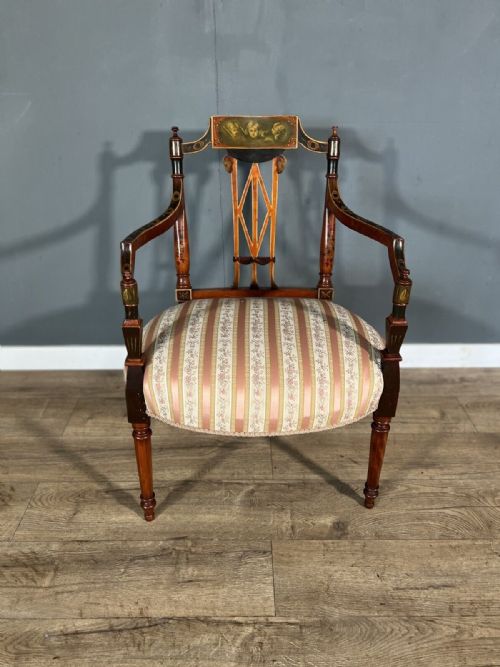 LATE VICTORIAN HAND PAINTED DECORATIVE WALNUT ARMCHAIR - ADDITIONAL PHOTO 5