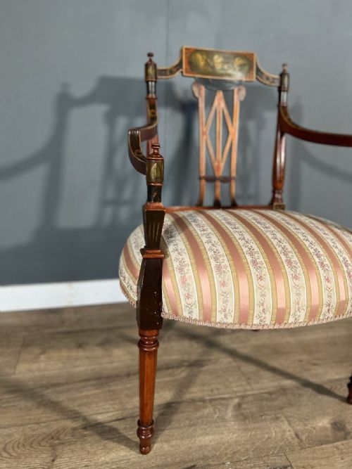LATE VICTORIAN HAND PAINTED DECORATIVE WALNUT ARMCHAIR - ADDITIONAL PHOTO 6