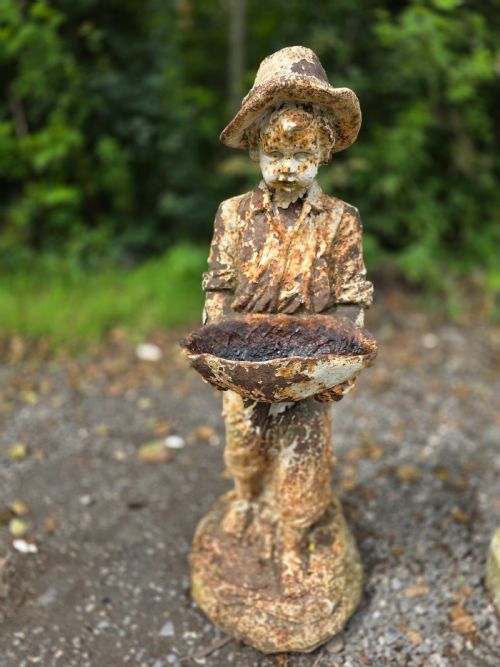 PAIR OF EARLY 20TH CENTURY CAST IRON BOY AND GIRL STATUES - ADDITIONAL PHOTO 4