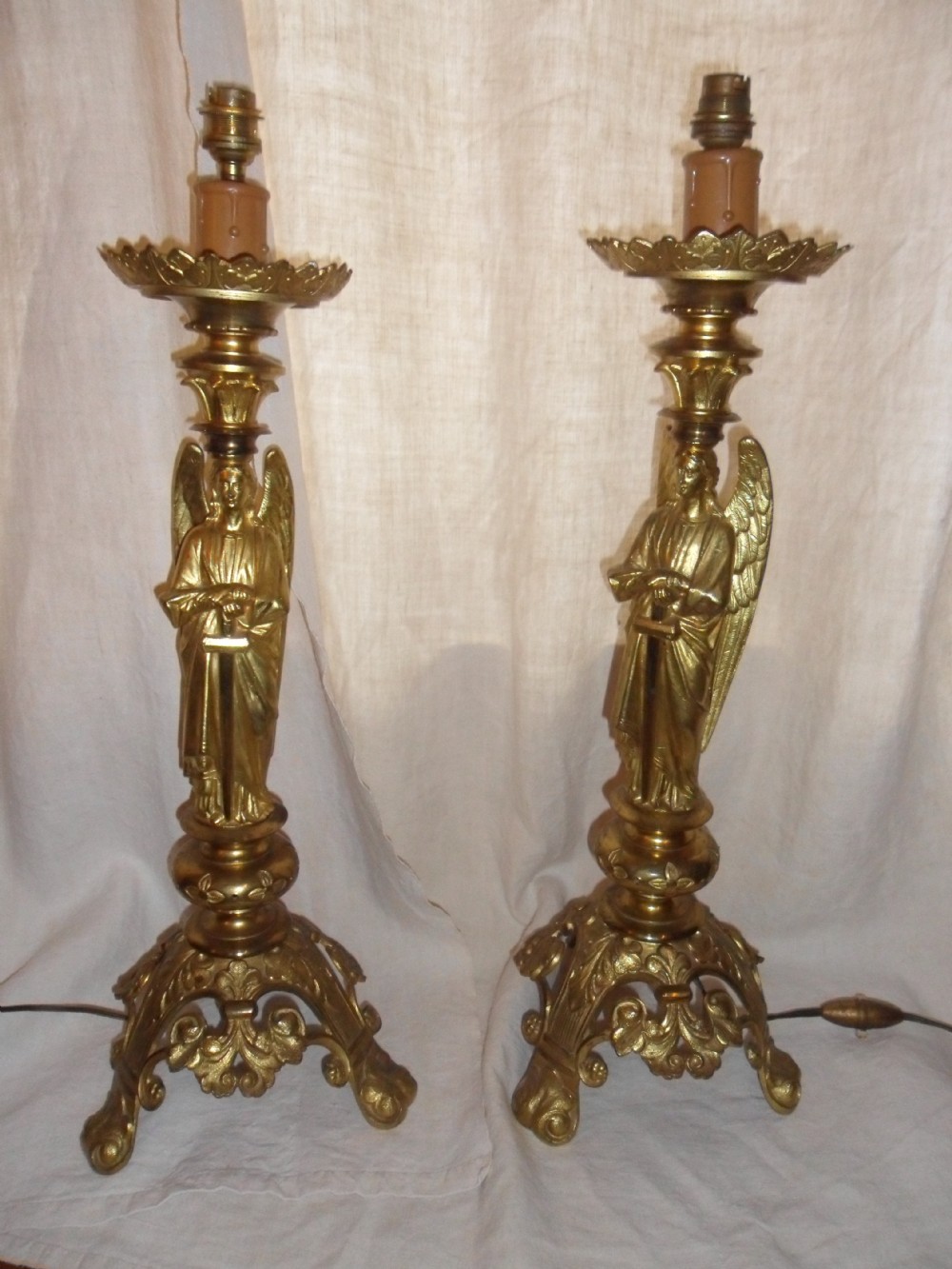 PAIR ANGEL BRASS VICTORIAN LAMPS