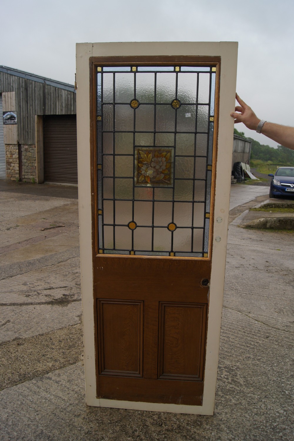 Painted and leaded glass door