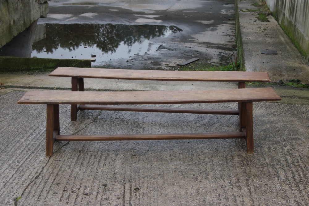 Pair of French rustic oak benches 