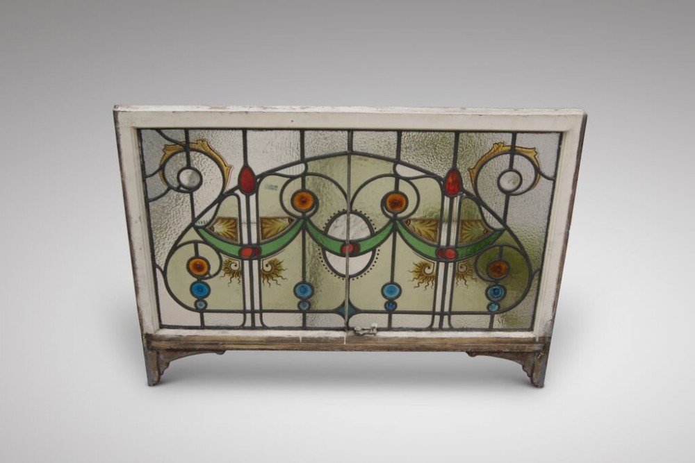 art nouveau leaded and painted glass window