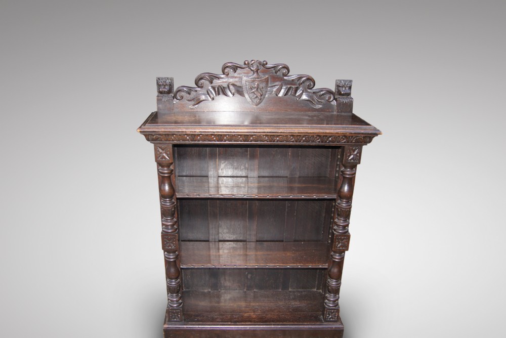 Great quality oak carved open bookcase