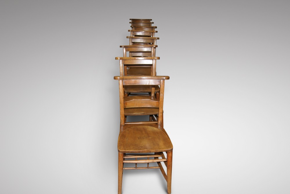 Great set of 8 elm and beach chairs 