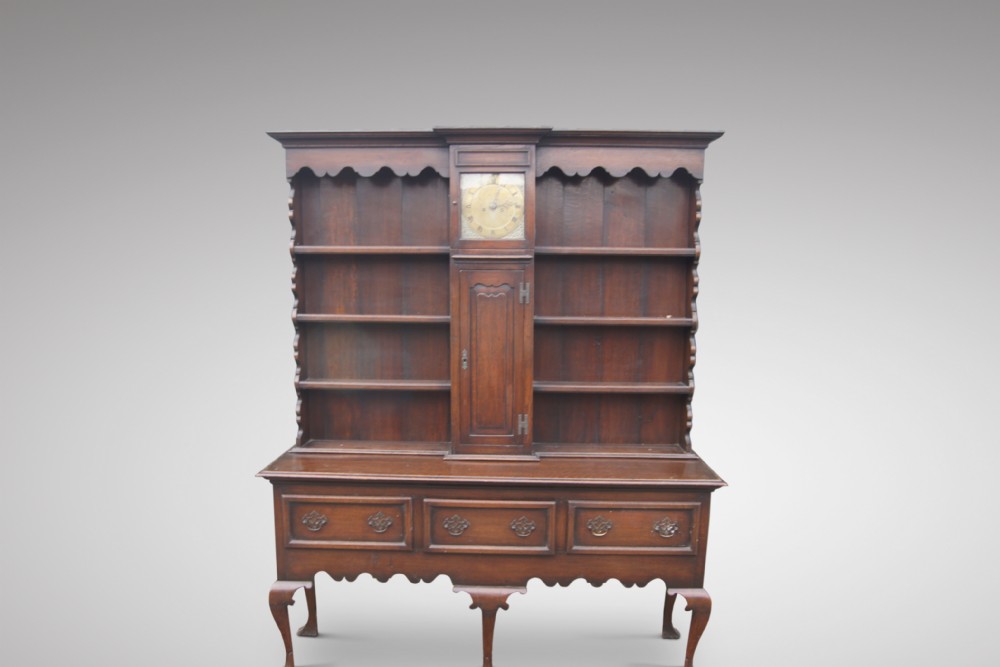 Very rare and unusual late 19th century oak dresser with grandfather clock
