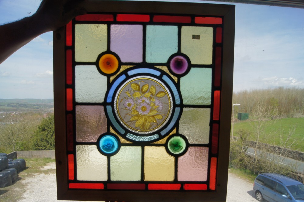 Fantastic Victorian hand painted leaded glass window (2 available)