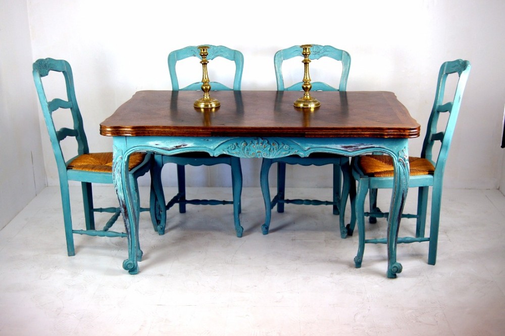 French oak extending table and 6 chairs