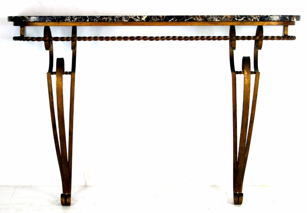 Lovely original wrought iron French marble top consul table