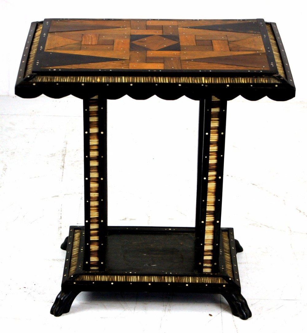 A very unusual quilt work table with amboyna trim