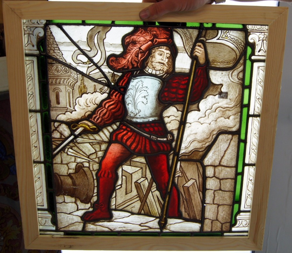 An amazing rare early painted knight window