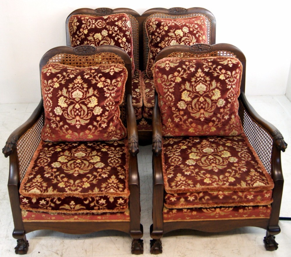 A very attractive mahogany bergere claw and ball petite 3 piece suite
