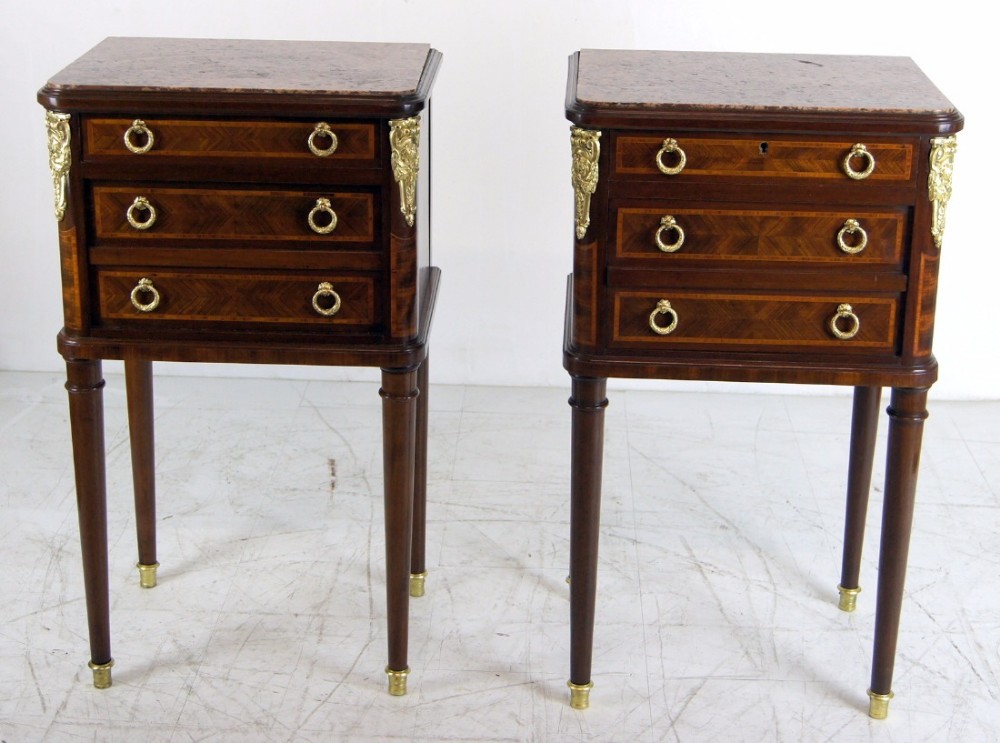 A great pair of French marble top bedside cabinets