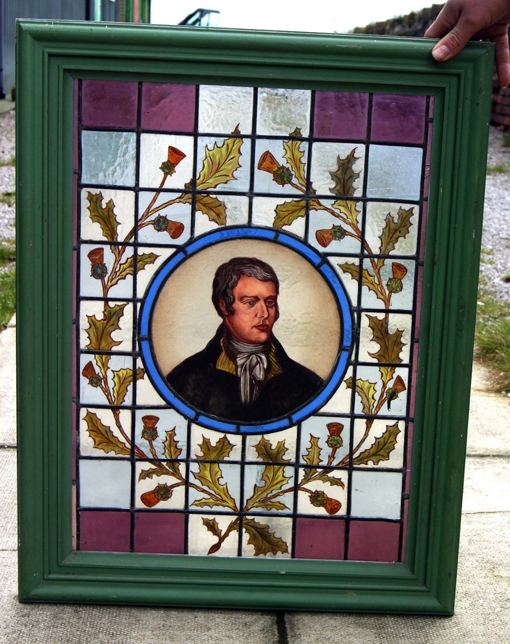 A rare portrait stained and leaded glass of Rabbie Burns