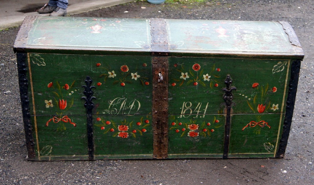 An exceptional painted dome top trunk 
