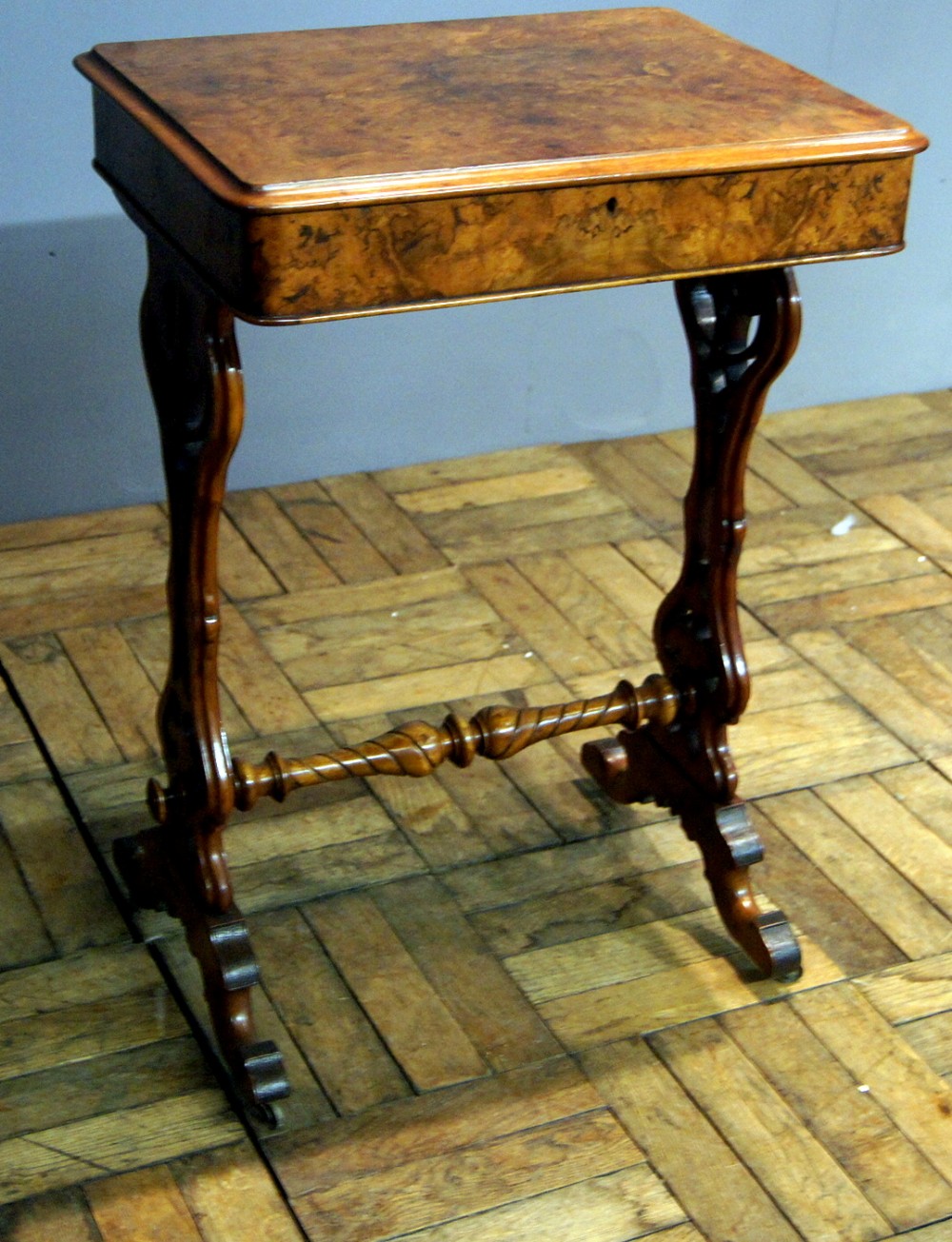 A good burr walnut sewing table 
