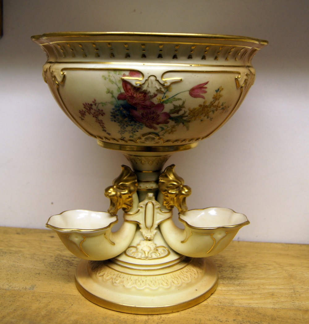 A large Royal Worcester blush ivory centre piece