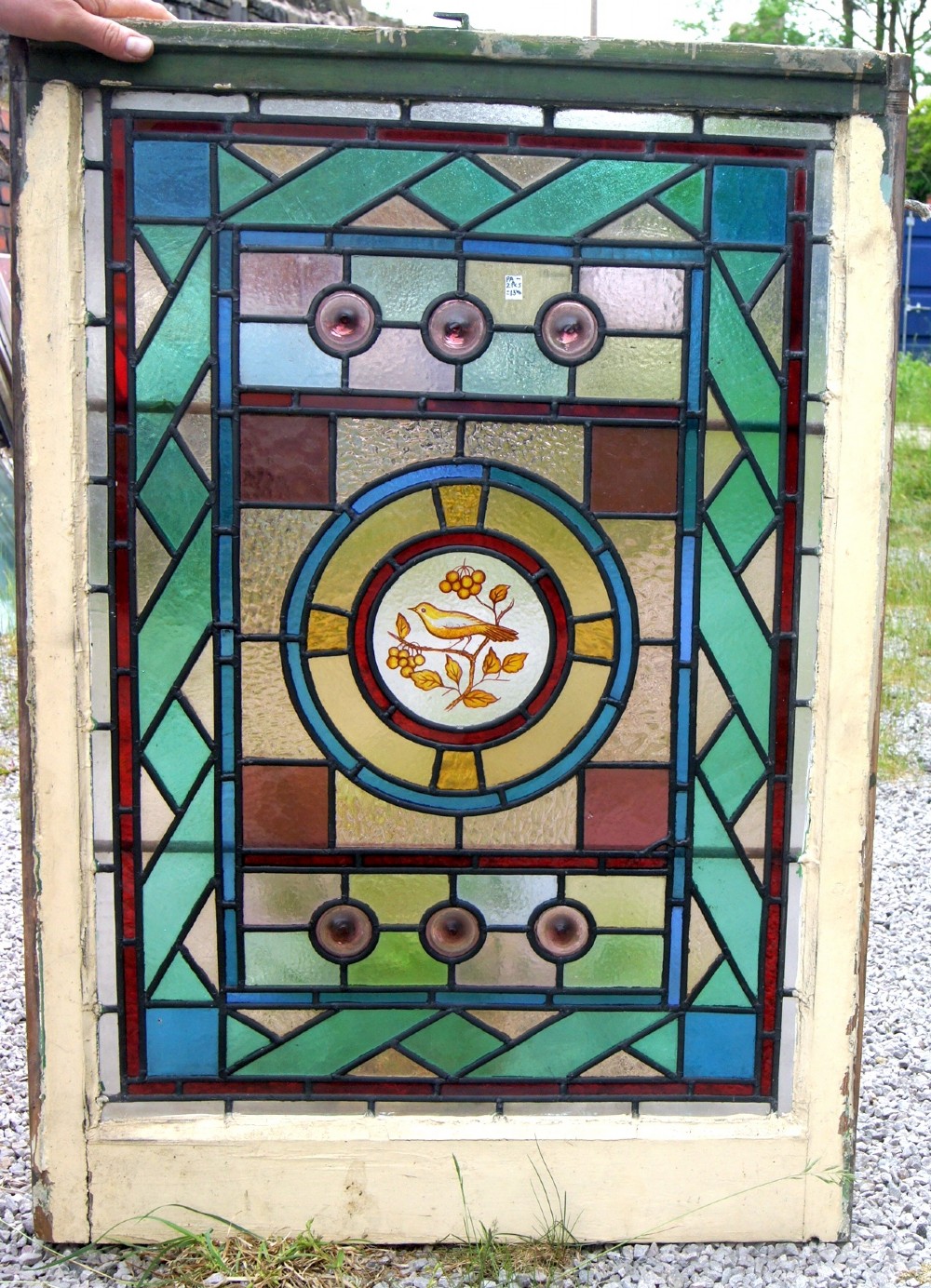 A very good large late Victorian leaded glass painted bird window