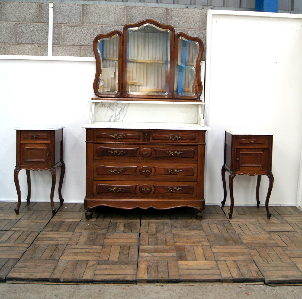 A good solid oak 5 piece French bedroom set 