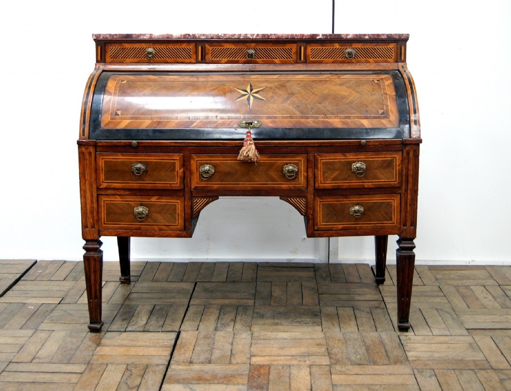 A very unusual antique inlaid cylinder desk