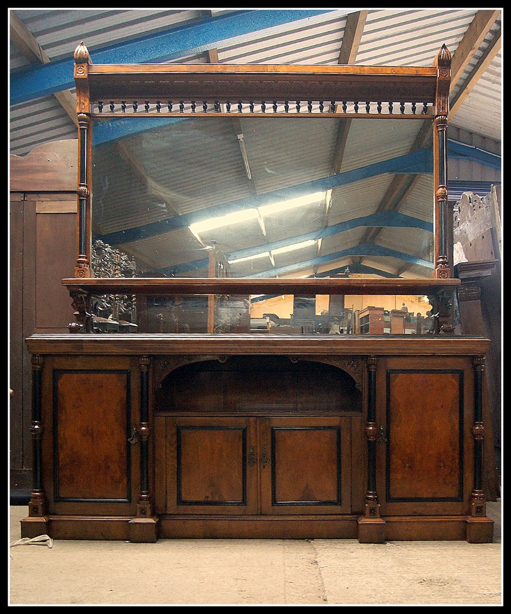 An imposing, impressive large pollard oak aesthetic movement mirror back sideboard 