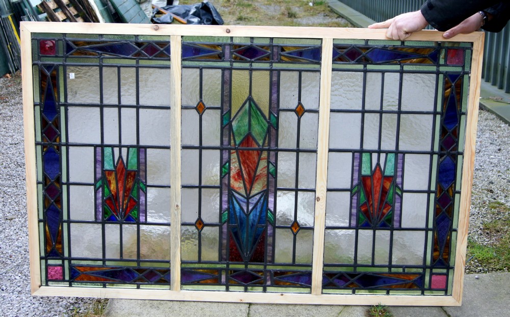 A very unusual large art deco stained glass window