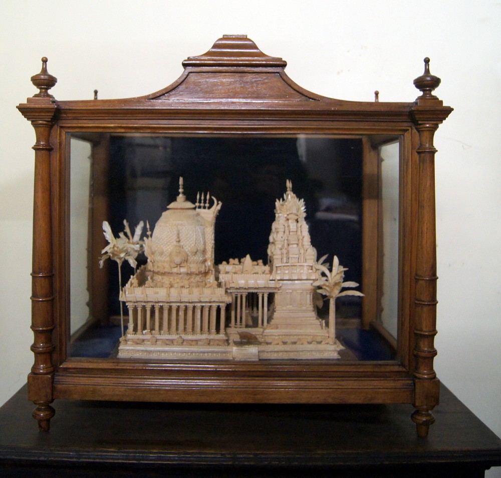 A very unusual and exceptionally fine carved cork model of an Indian temple