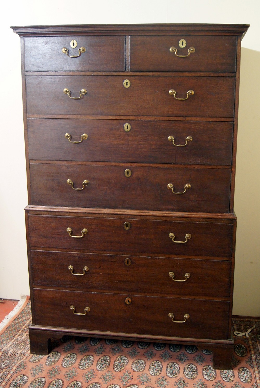 A country oak Georgian chest on chest 